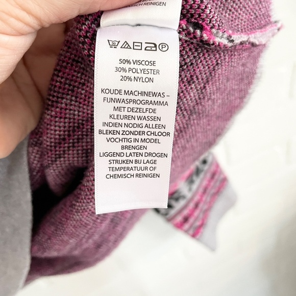 Revolve x Joie Knit Sweater Fair Isle Designer Gray Pink Black High mock neck L - Picture 6 of 10